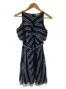 FENDI Other Sleeveless Dress 38 Silk Black Stripe Off Shoulder Belt Flare Used - Picture 1 of 5