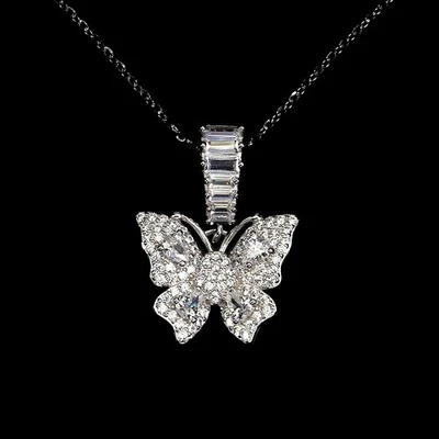 925 Sterling Silver Necklace Pear Simulated Cz Butterfly Gemstone Jewelry 18in - Image 1 of 4
