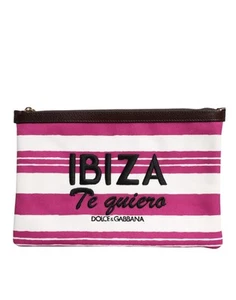 Dolce & Gabbana Pink White Stripes Printed Clutch Pouch Women's Bag Authentic - Picture 1 of 5
