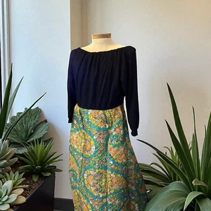 Maxi Vestido Vintage Años 60 Kodel Verde Paisley Acolchado Grande Nuevo de Lote Antiguo - Imagen 1 de 15