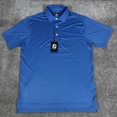 NWT FootJoy Polo Shirt Men’s Medium Blue Geometric Dot Short Sleeve Performance  - Image 1 of 4