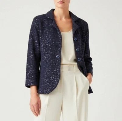 Blazer tejido lentejuelas azul marino Cache vintage años 80 brillante manga 3/4 talla pequeña NUEVO Foto 1 de 4
