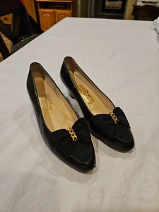 Salvatore Ferragamo Damengröße 7C schwarze klassische Leder-Pumps mit Blockabsatz - Bild 1 von 14