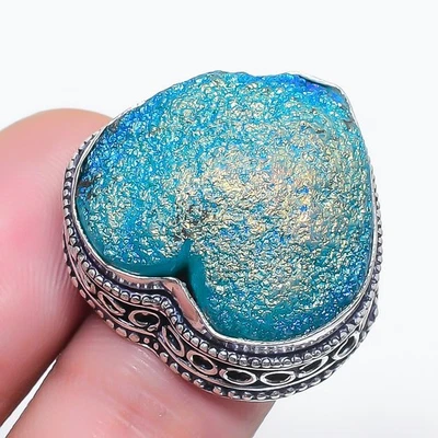 Blue Titanium Druzy Gemstone Ring Handmade Antique Vintage Jewelry 6" VR 1456 - Image 1 of 4
