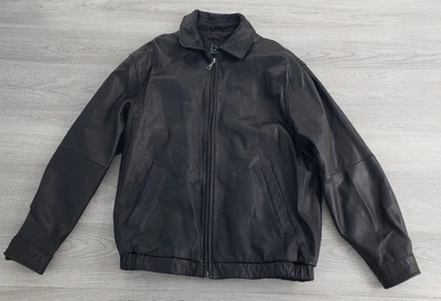 Jos. A. Bank Black Genuine Leather Jacket Men’s Size Large  Classic Bomber Style - Image 1 of 4