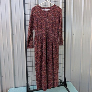 Vestido midi vintage LL Bean para mujer Cottagecore Borgoña Floral LS Modesto LEER - Imagen 1 de 13