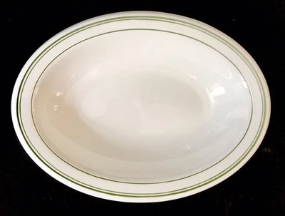 Гомер Лафлин Лучшая китайская ресторанная посуда 12 дюймов овальная сервировочная миска с 3 зелеными полосками - Изображение 1 из 4