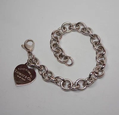 Tiffany & Co. серебро PRTT сердце ярлык цепочка браслет 8» [105GRA] - Изображение 1 из 4