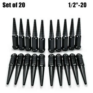 Set of 20 Lug Nuts 1/2"-20 4.5" Long Extended Steel Spike Acorn Seat Black 5BK3 - Picture 1 of 9
