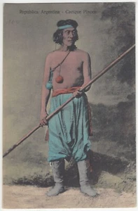 1910 Native American Indian Holding Spear - Vintage Argentina Postcard - Picture 1 of 2