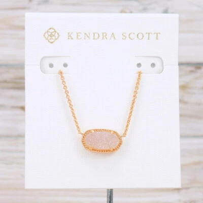 NWT Kendra Scott Elisa White Iridescent Drusy Pendant Necklace Rose Gold Tone - Image 1 of 4