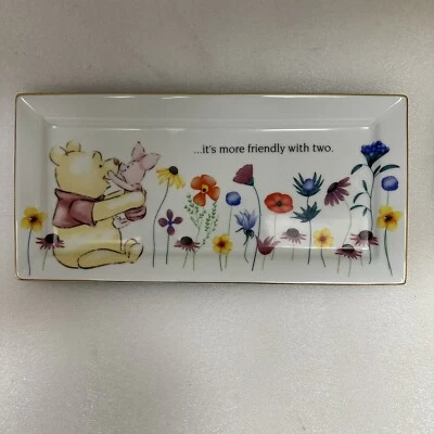Disney Winnie the Pooh & Piglet Porcelain Gold Rim Serving Plate Platter SO CUTE - Image 1 of 4