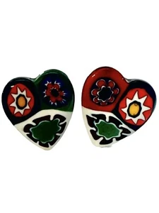 Vintage Venetian Possible Murano Millefiori Heart Glass Clip Earrings Colorful - Picture 1 of 5