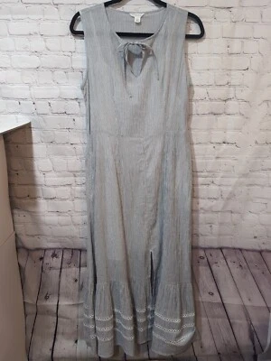 Caslon Cotton Ruffle Maxi Dress Blue White Stripe Nautical Size S Sundress - image 1 of 4