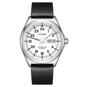 Svalbard DEMARK GH12 Automatik Stahl Weiß Datum Leder Schwarz Herren Uhr - Bild 1 von 2