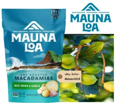 Mauna Loa Hawaii Nueces de Macadamia MAUI CEBOLLA AJO 7 oz Bolsa/Bolsa Tostada en Seco Foto 1 de 4
