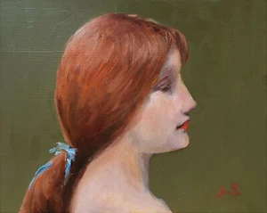 Impressionistische Meisterstudie 8x10 Zoll Porträt junge Frau rote Haare Ölgemälde. - Bild 1 von 3