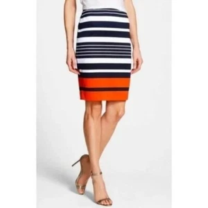 Michael Kors Navy White and Melon Striped Pencil Skirt 14 - Picture 1 of 5
