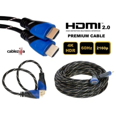 4K HDMI 2.0 Premium Braided Cable ARC 60Hz HDR 2160p 3D HDTV 1.5ft-50ft Pack LOT - Image 1 of 4