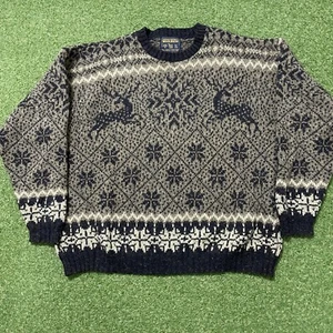 Vintage Woolrich Jumper Sweater XL Christmas Reindeer Roundneck Wool USA Made - Picture 1 of 13
