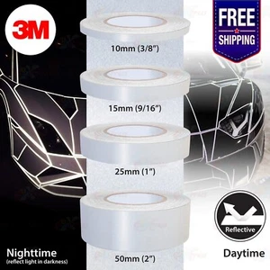 3/8" 9/16" 1" 2" Waterproof REFLECTIVE Stripe 3M Decal Tape Sticker SILVER WHITE - Picture 1 of 15