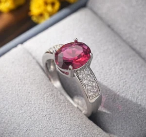 Holiday Gift Oval Shape Red Kunzite Cubic Zirconia Gems Silver Ring Us Size 6-10 - Picture 1 of 5