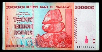 1 x nota de 20 trilhões de dólares do Zimbábue - papel moeda UNC - Imagem 1 de 2