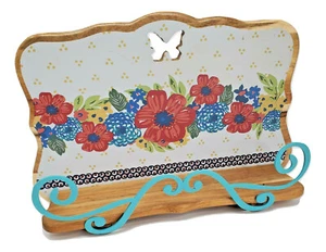 Pioneer Woman Dazzling Dahlias Floral Wood Cookbook Tablet Holder Easel Stand - Picture 1 of 6
