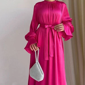 Dubai Mujeres Noche Satén Vestido Largo Abaya Musulmán Caftán Elegante Bata Vestido Baile de graduación - Imagen 1 de 35