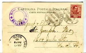 5 luglio 1903 Italia Mare Lago Post Copertina Como-Colico numero "2" San Giuseppe MO USA - Foto 1 di 3