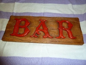 Vintage Plaster "BAR" Sign Wall Hanging Tavern Home Bar Faux Wood Man Cave LQQK - Picture 1 of 12