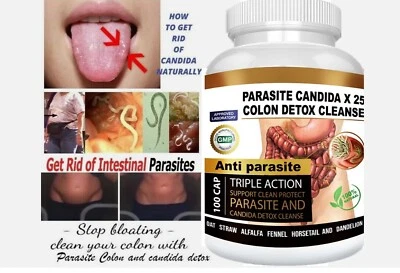 Fórmula natural parasite Detox Cleanse Candida suporte saúde do cólon 100 cápsulas - Imagem 1 de 4