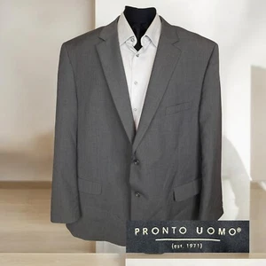 Pronto Uomo Jacket Blazer Mens 52L Dark Gray Double Vented Wool Blend - Picture 1 of 8