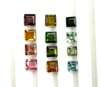 Natural Multi Tourmaline Square Cut Loose Gemstone Lot 13 Pcs 4-4.50 MM 5 CT - Image 1 of 4