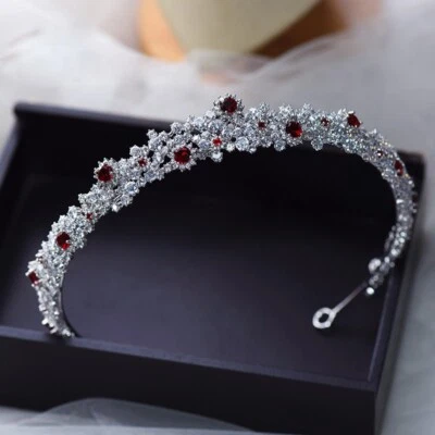 Royal Lady`s Red Zircon Tiaras Crowns Headpieces Crystal Wedding Hari Accessory - Image 1 of 4
