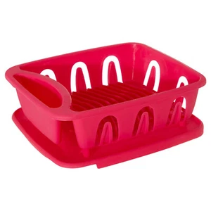 Pink Plastic Plate Dish Drainer Kitchen Drying Rack With Removable Dripping Tray - Picture 1 of 4