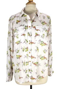 Anthropologie Maeve Tiger Monkey Print Shirt size 10 Button-Up Long Sleeve Top - Picture 1 of 17