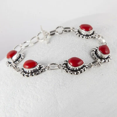 Zauberhaftes Armband Armreif Silber Koralle in Rot Tropfenform Länge: 19,5 cm - Bild 1 von 4