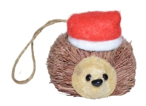 Handcrafted Hedgehog Christmas Ornament With Santa Hat Straw Grass Quills - Picture 1 of 7