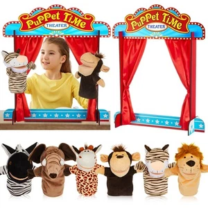 7Pcs Wooden Puppet Show Theater for Kids Animal Hand Puppets Set Puppet Show Sta - Picture 1 of 6