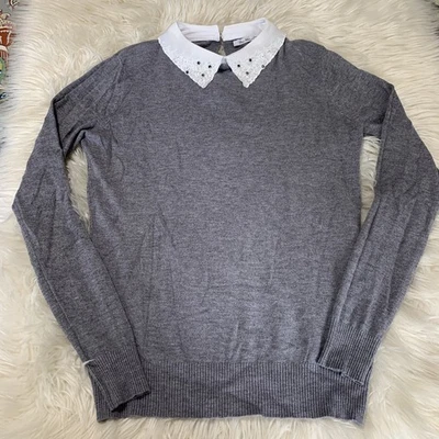 Vila Milano Women's Academia Peter Pan Collar Sweater M/L Gray Goth Cottagecore - Image 1 of 4