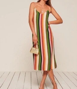 Vestido midi a rayas arco iris Reformation Jaxon espalda abierta talla 4 - Imagen 1 de 11