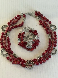 🌹Red Royal Elegance 🌹Sterling Silver & Natural Coral Statement Jewelry Set🌹 - Picture 1 of 24