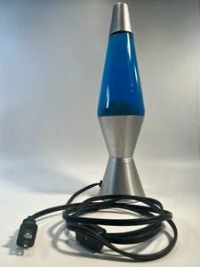 Vtg 14” Silver Base Lava Lite Lamp Blue Liquid Green Wax Retro Space Age Eyeball - Picture 1 of 10