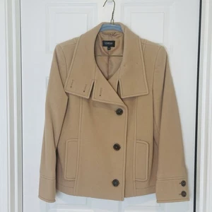 Company Ellen Tracy Tan Wool Double Breasted Pea Coat Jacket Size 12 - Picture 1 of 16