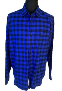 Banana Republic Flannel Shirt Mens XL Blue Black Buffalo Plaid 100% Cotton NEW - Picture 1 of 12