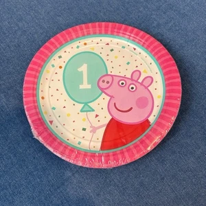 NEW Amscan Peppa Pig 1st Birthday Confetti Party 7 Inch Plates 8 Count - Picture 1 of 3