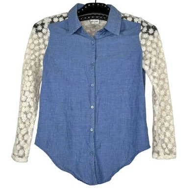 Ella Moss Chambray Top кружевные рукава с цветочным рисунком 10 - Изображение 1 из 4