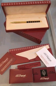 S.T. Dupont Gorgeous New Ballpoint Gold Plated Black Stripes Design Pen 045427N - Picture 1 of 6