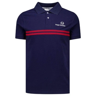 Sergio Tacchini New Supermac Polo Shirt Maritime Blue and Adrenaline Rush - Image 1 of 4
